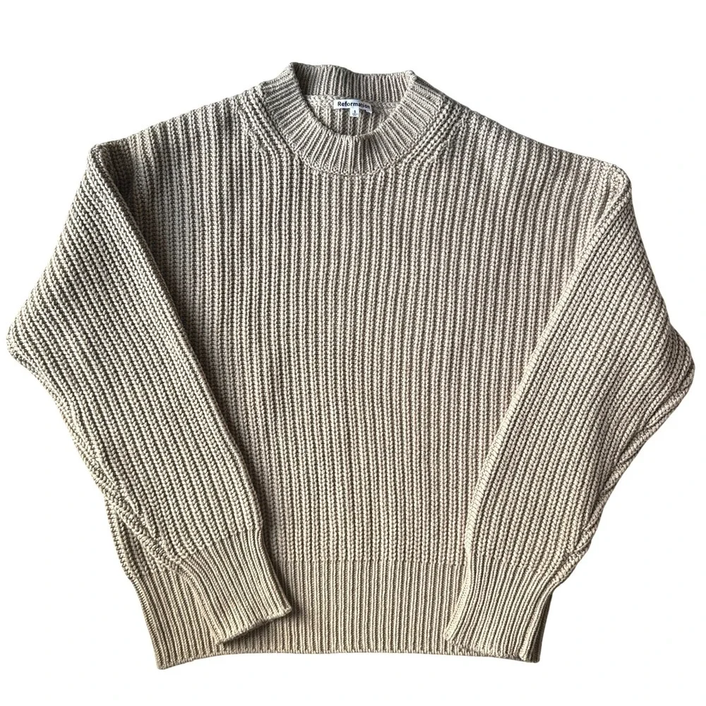 Reformation Sam Cotton Cashmere Oversized Crew Sweater S
